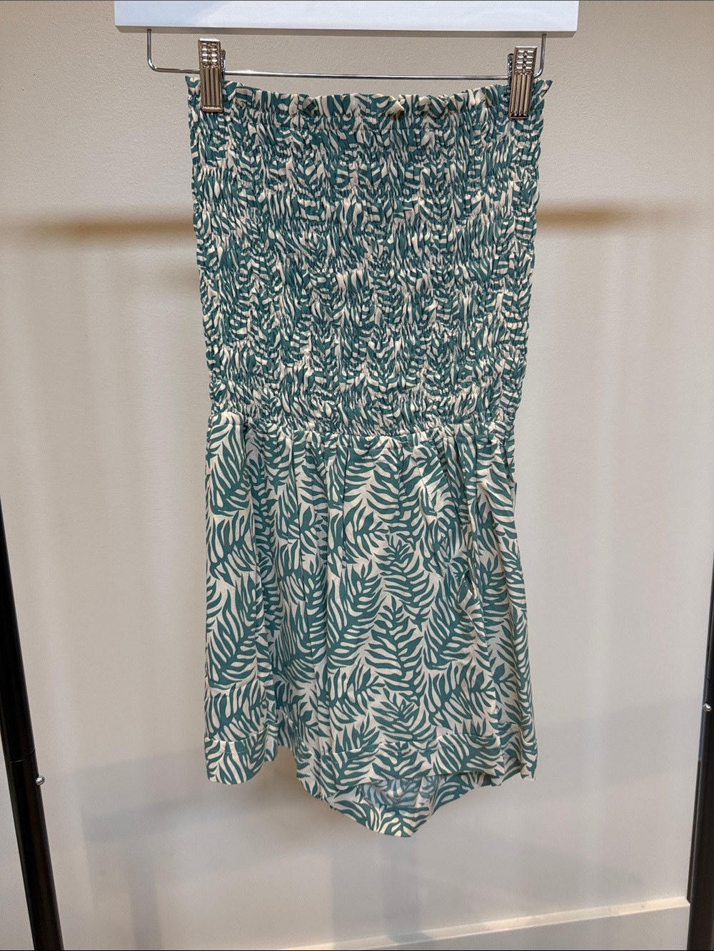 Khush Teal Leaf Print Strapless Romper